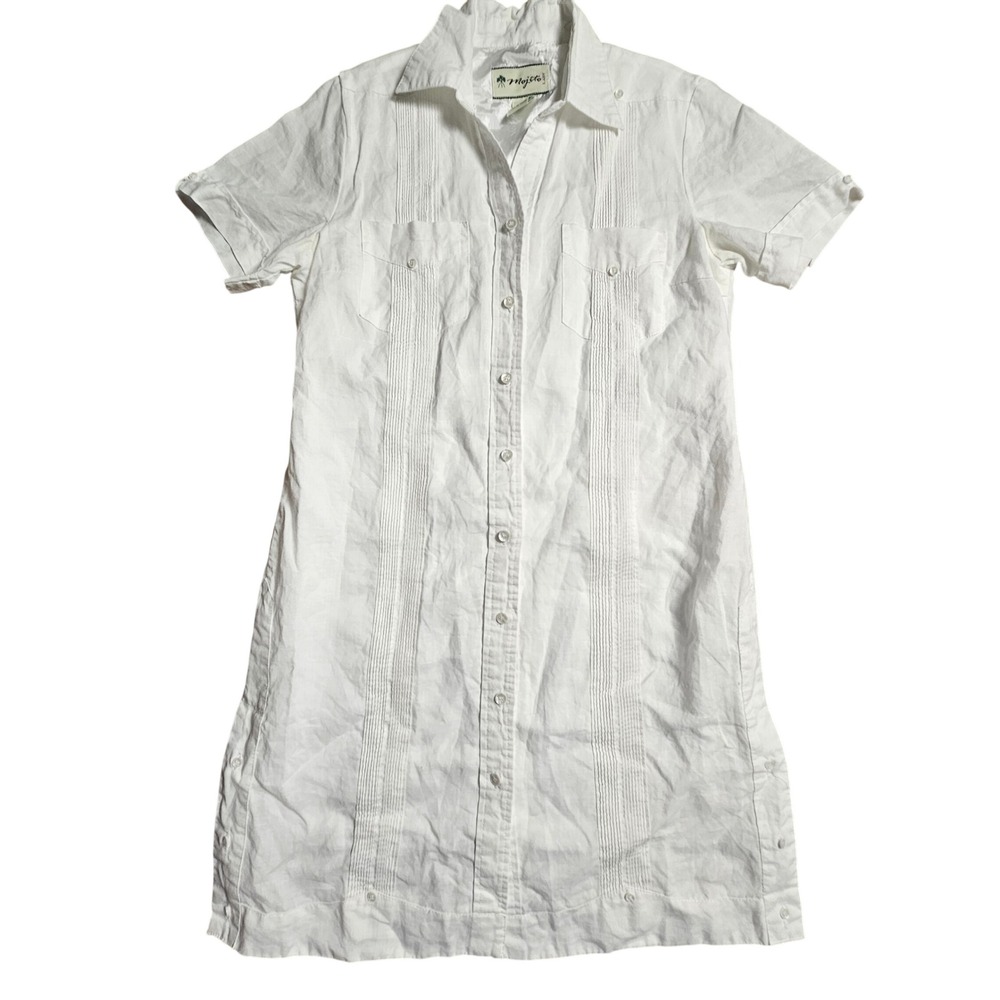 Mojito Lady 100% Linen Guayabera Shirt Dress Pintuck M Closet Staple Soft Girl